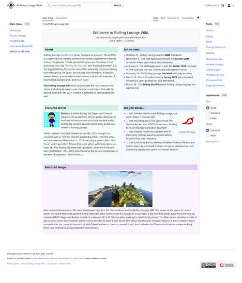 A full screenshot taken of the new RL Wiki's homepage in light mode
