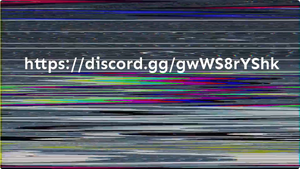 A screenshot of LEVELWAVE NEO's ending scene, with a static in the background and a Discord link in the foreground